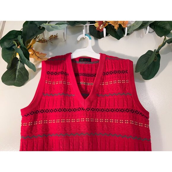 Vintage V-Neck Vest Sweater~Geometric Sleeveless Pullover L - Picture 3 of 11